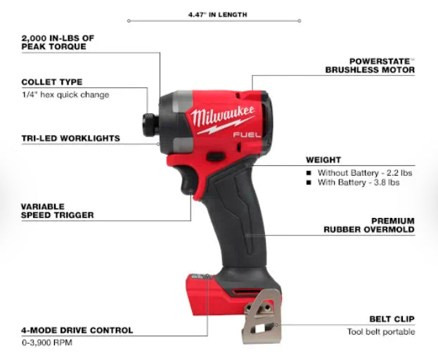 M18 FUEL 1/4" Hex Impact Driver (Tool Only) - (2953-20)