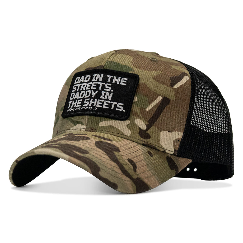 Dad In The Streets. Daddy In The Sheets. Black Patch Snapback Hat