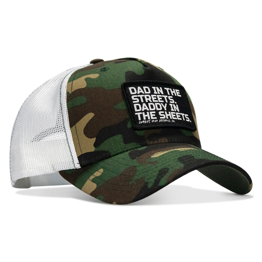 Dad In The Streets. Daddy In The Sheets. Black Patch Snapback Hat