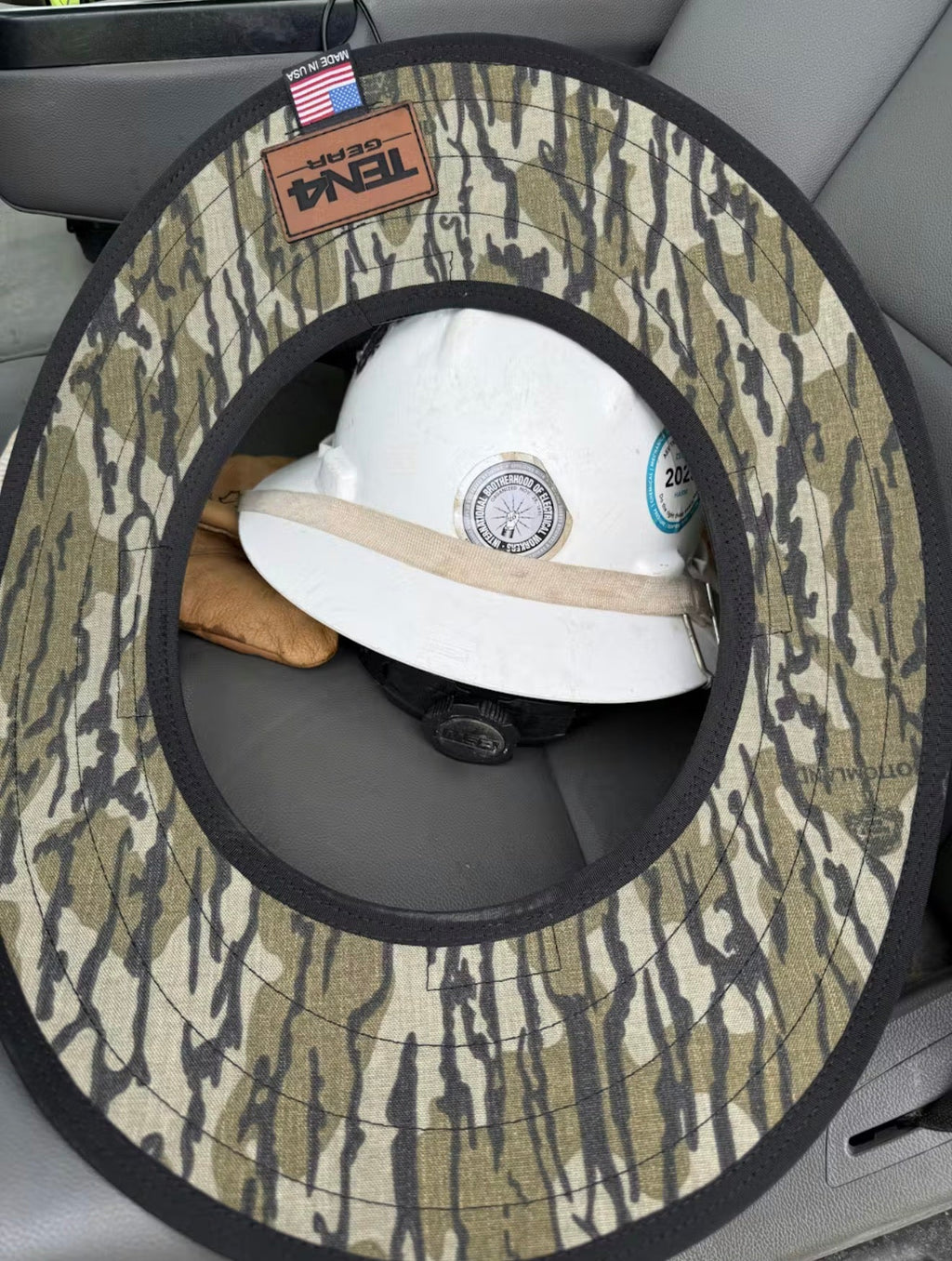 Bottomland Camo Hard Hat Sun Shade Visor – Water-Resistant Worksite Visor for Full Brim & Kask Hard Hats